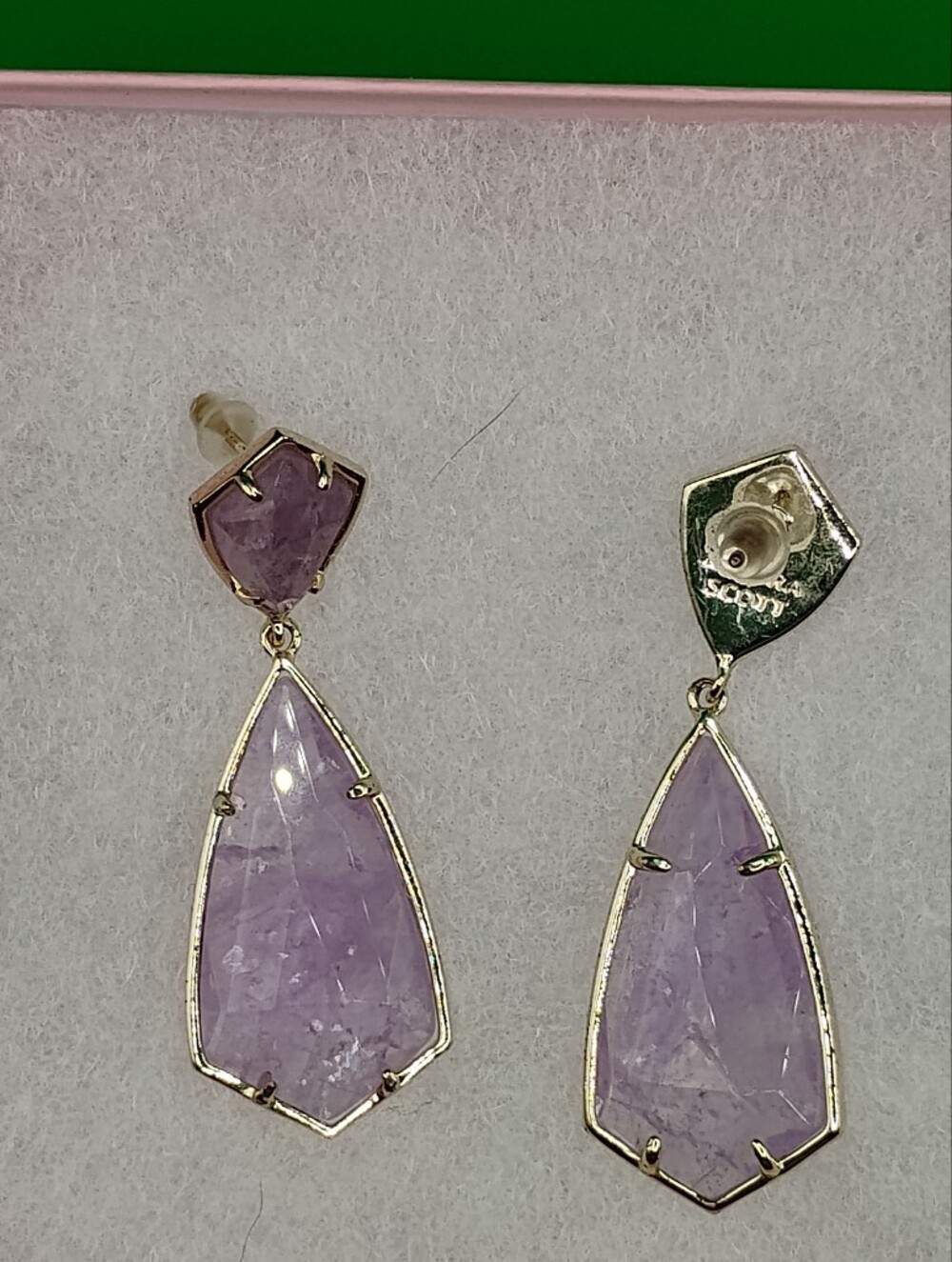 Kendra Scott, "Carey," Earrings. Genuine Amethyst Stone, 14kt Gold Plated - Picture 2 of 2